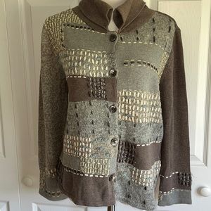 J Jill textured brown and gray cardigan, size large